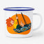 Pumuckl Emaille-Tasse Schiffschaukel 350 ml mit blauem Rand auf hellem Hintergrund