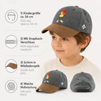 Pumuckl Kinder-Cap in Grau mit braunem Schirm, Snapback-Verschluss und Produktdetails