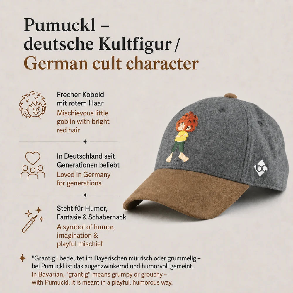 Pumuckl Kinder-Cap mit Erklärung zur deutschen Kultfigur und zum Wort Grantig