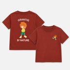 Rotes Pumuckl Kinder-T-Shirt aus Bio-Baumwolle – Vorder- und Rückseite auf hellem Hintergrund