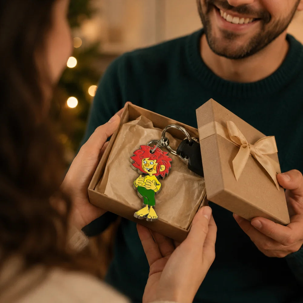 Pumuckl Schlüsselanhänger als Geschenk für einen Pumuckl Fan in einer Geschenkbox
