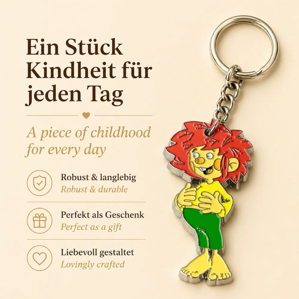 Pumuckl Schlüsselanhänger aus hochwertig emailliertem Metall mit farbigem Pumuckl Motiv