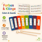 DECOR Regenbogen-Glockenspiel mit Begleitheft, farbcodierten Noten und ersten Melodien für Kinder