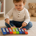 Kind spielt auf einem Regenbogen-Glockenspiel mit 8 Tönen
