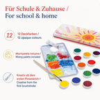 STOCKMAR Deckfarben mit 12 Farben, Mischpalette und Pinsel für Schule und Zuhause