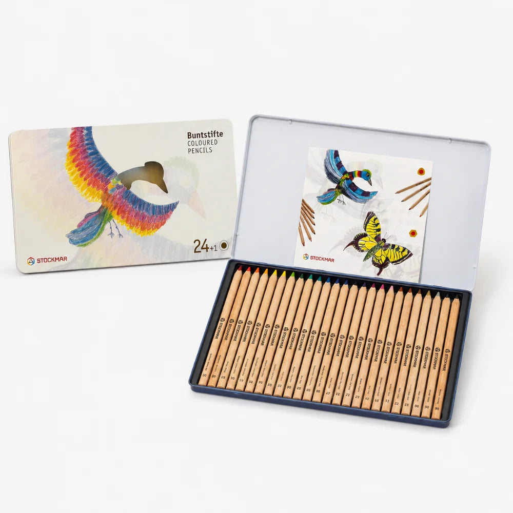 STOCKMAR Buntstifte dreieckig mit 24 Farben und Bleistift im Metalletui
