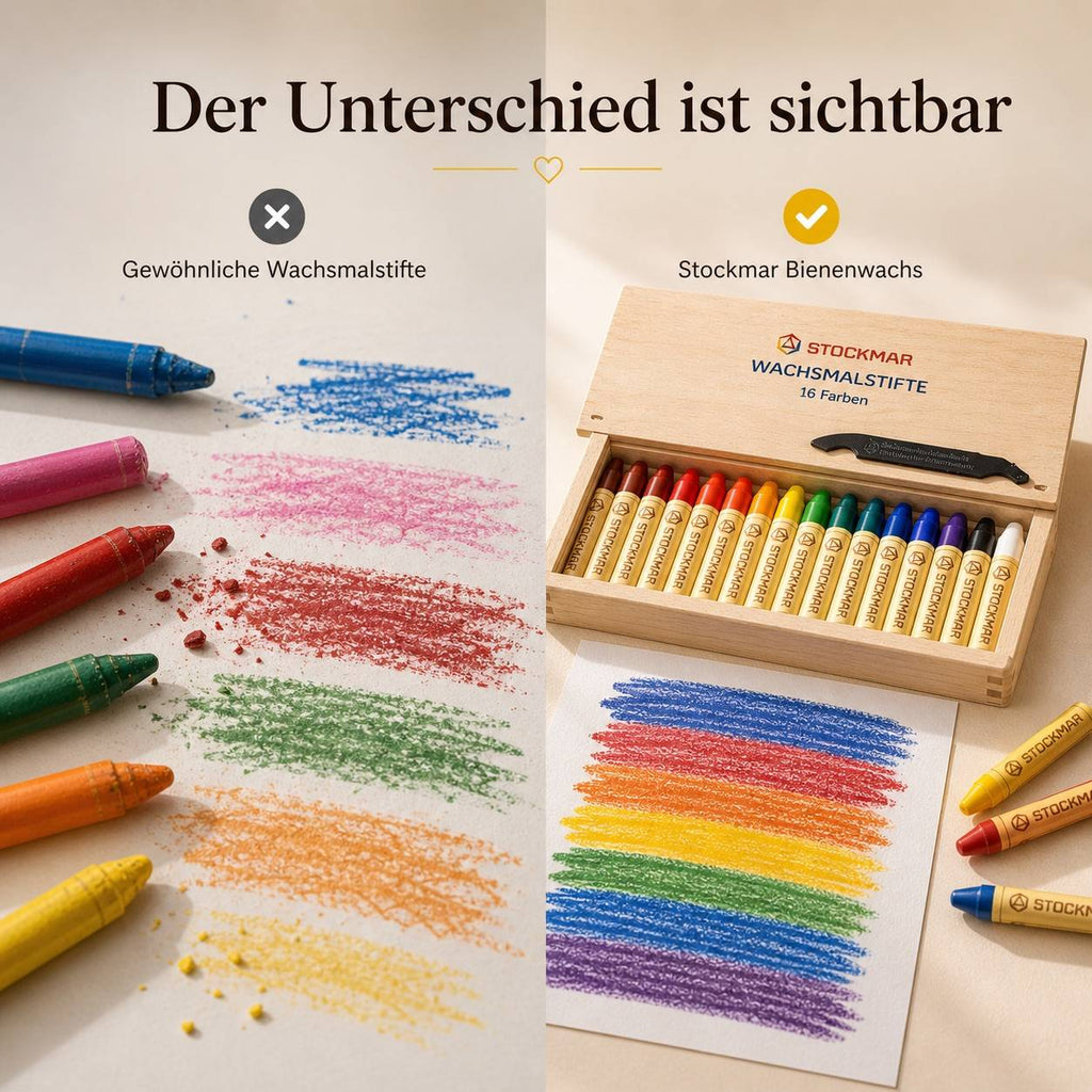Stockmar Wachsmalstifte 16 Farben in Holzkassette – Bienenwachs für kreatives Malen