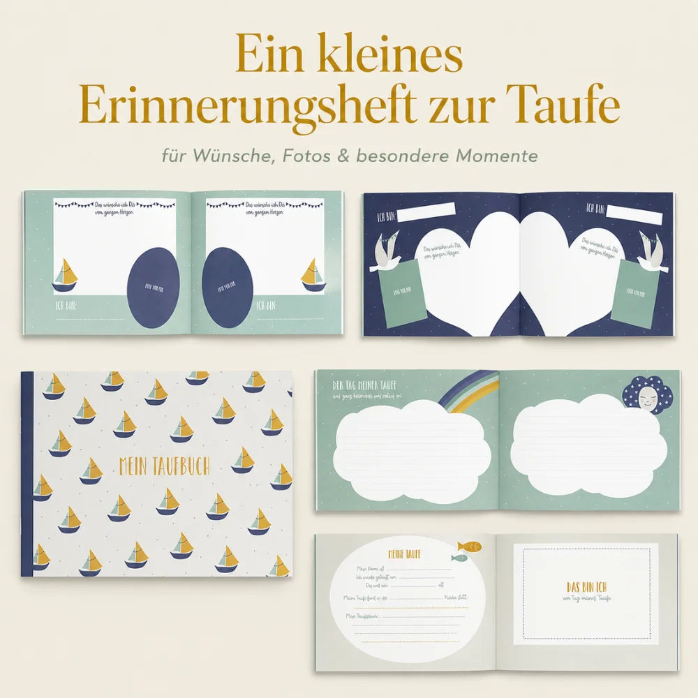 Illustrierte Innenseiten des Erinnerungshefts zur Taufe