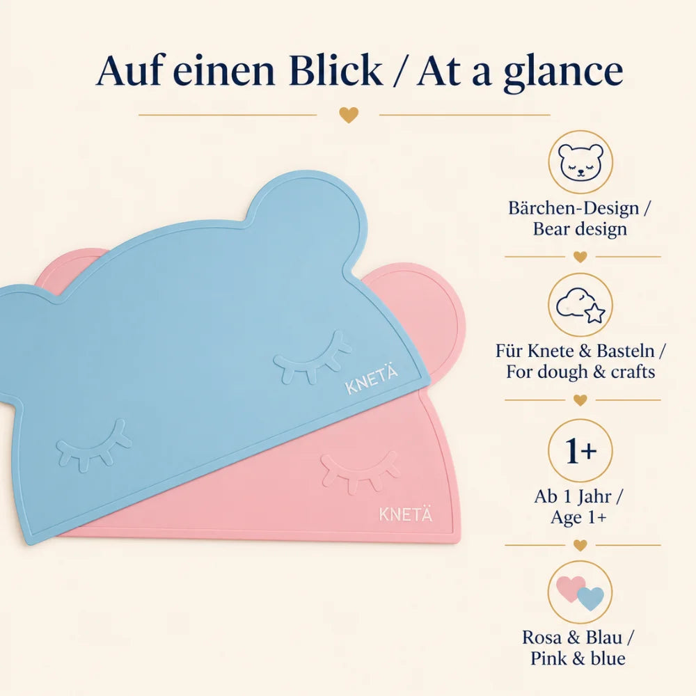 KNETÄ Tischunterlegmatten im 2er-Set in Rosa und Blau für Knete, Basteln und Kinder ab 1 Jahr