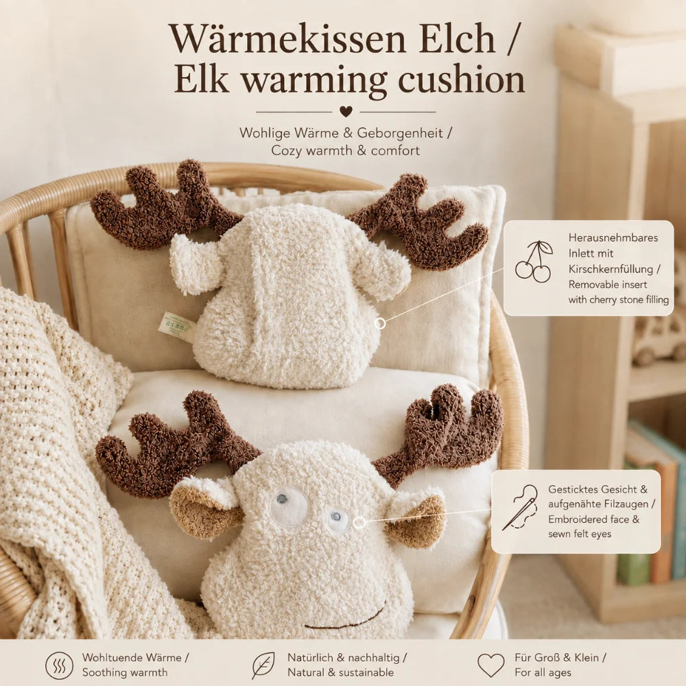 EFIE Wärmekissen Elch mit Vorder- und Rückansicht aus Bio-Baumwolle