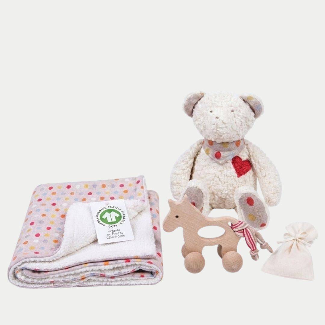 Baby Geschenkset zur Geburt – Kuscheltier, Babydecke & Holzspielzeug Hauptbild