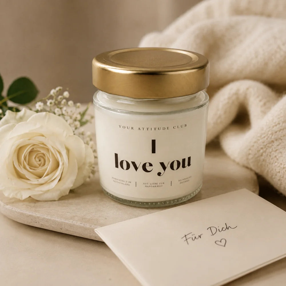 Handgemachte Sojawachs-Kerze mit I Love You Botschaft