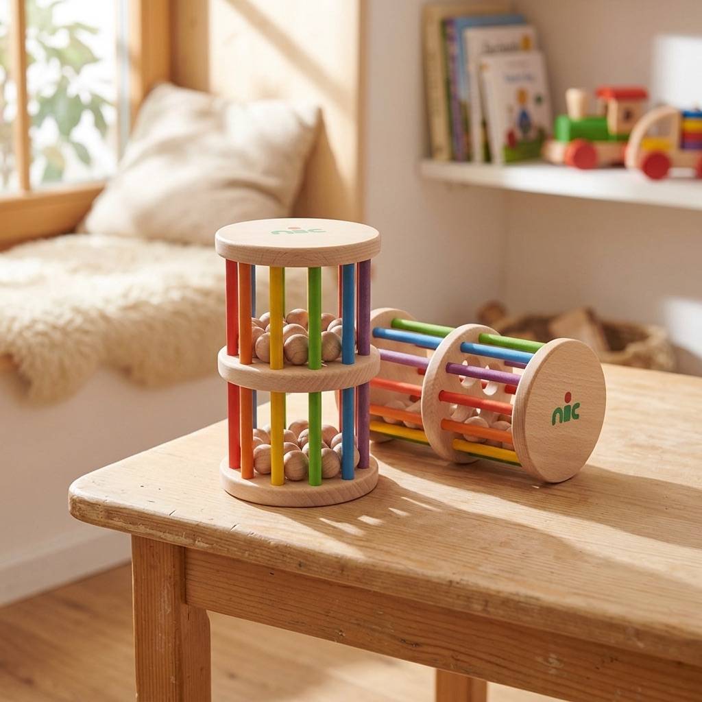 nic Large Beechwood Rattle Roller – Sensory Toy for Babies from 6 Months | Handmade Main image