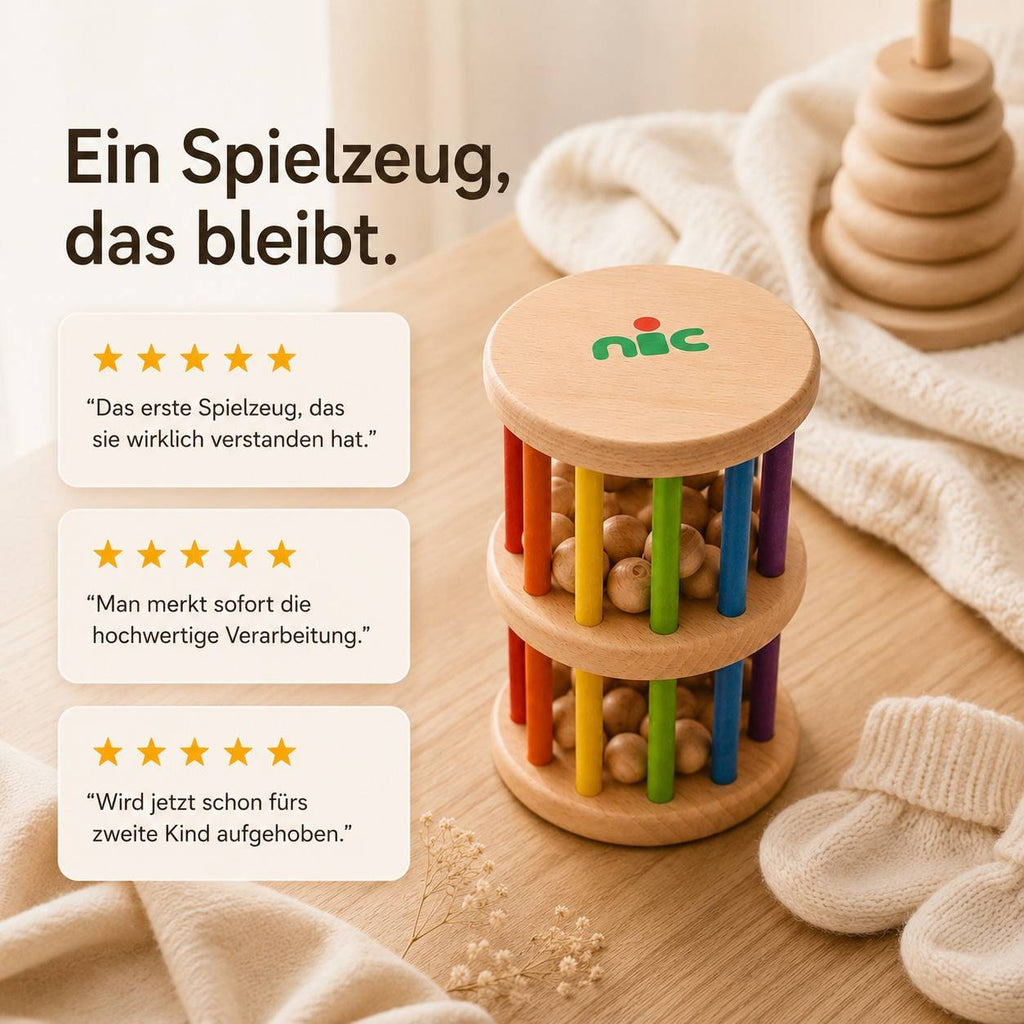 nic Rasselrolle aus Holz mit positiven Familienbewertungen und langlebiger handgefertigter Qualität