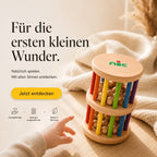 nic Große Rasselrolle aus Buchenholz als hochwertiges handgefertigtes Sinnesspielzeug für Babys ab 6 Monate