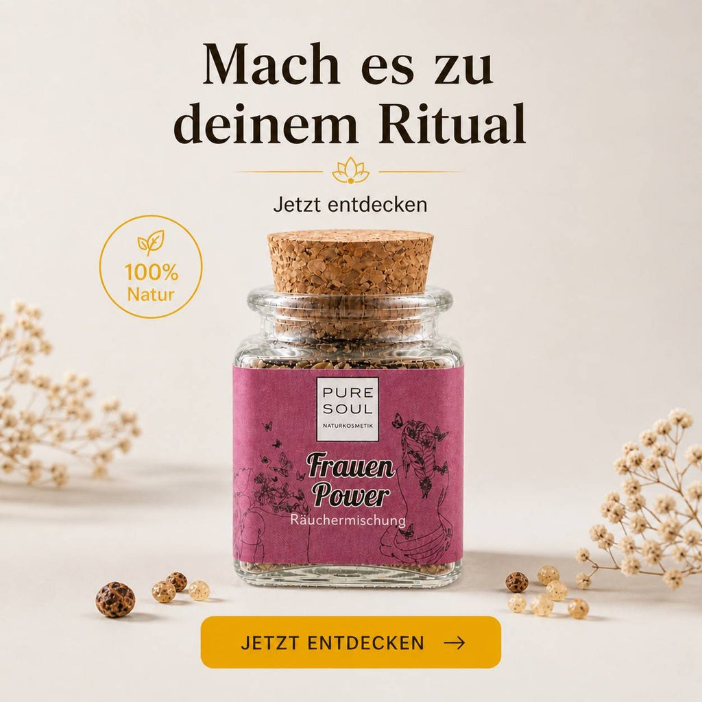 Natürliche Räuchermischung als Ritualprodukt mit klarer Kaufaufforderung und minimalistischem Design