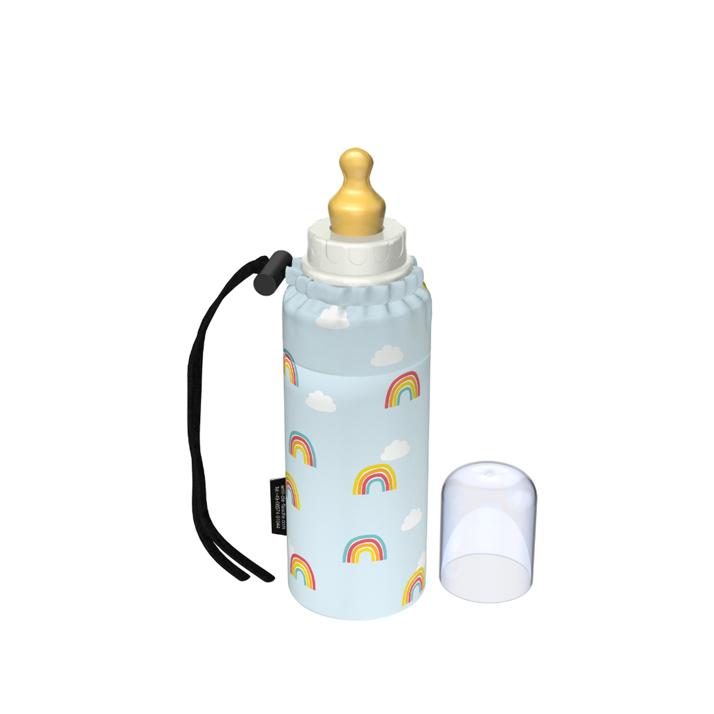 Das Emil Baby Set Motiv Rainbow vereint zwei essenzielle Produkte für die Babyausstattung: eine 250ml Babyflasche mit Latexsauger (0-6 Monate) und das Emeal© Thermo-Essglas mit integriertem Löffel.