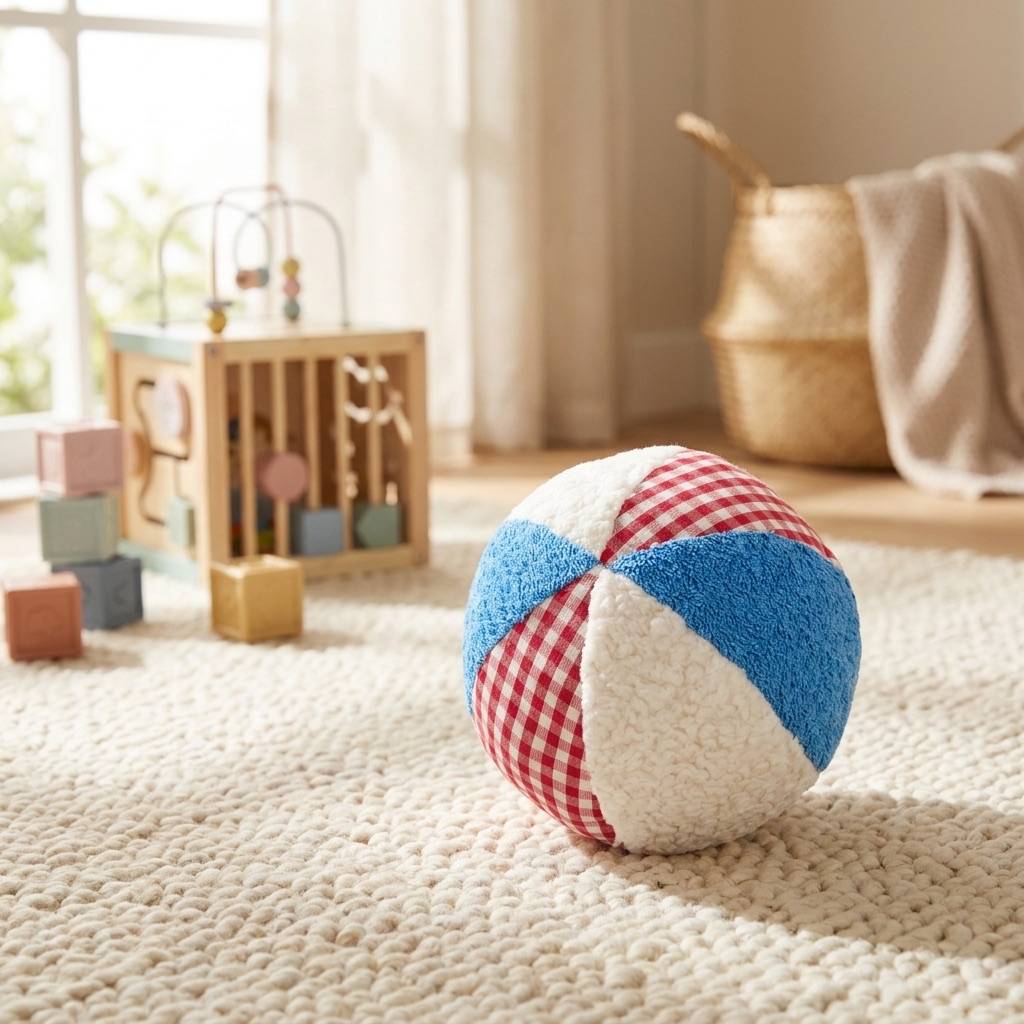 EFIE Rasselball Baby aus Baumwollplüsch, Frottee und Stoff mit integrierter Rassel – Greifball und Sensorikball, Made in Germany seit 1951