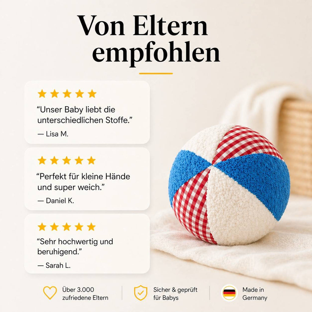 EFIE Rasselball Baby – Greifball & Sensorikball aus Baumwolle & Frottee, Made in Germany