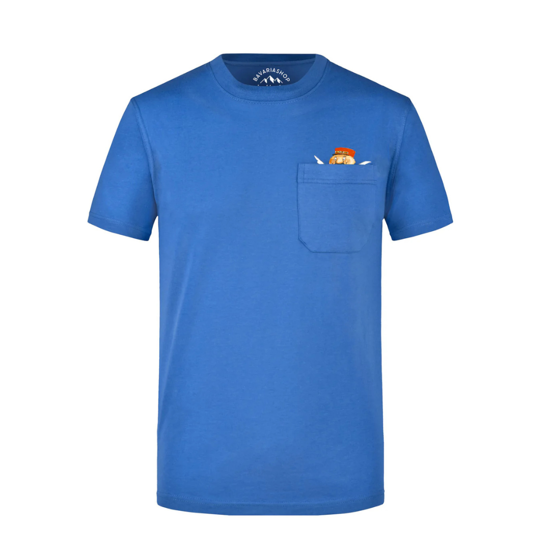 Zeige deine Liebe zum bayerischen Schutzpatron Engel Aloisius mit diesem witzigen Unisex-T-Shirt in blau. Gefertigt aus weicher Baumwolle mit praktischer Brusttasche Hauptbild